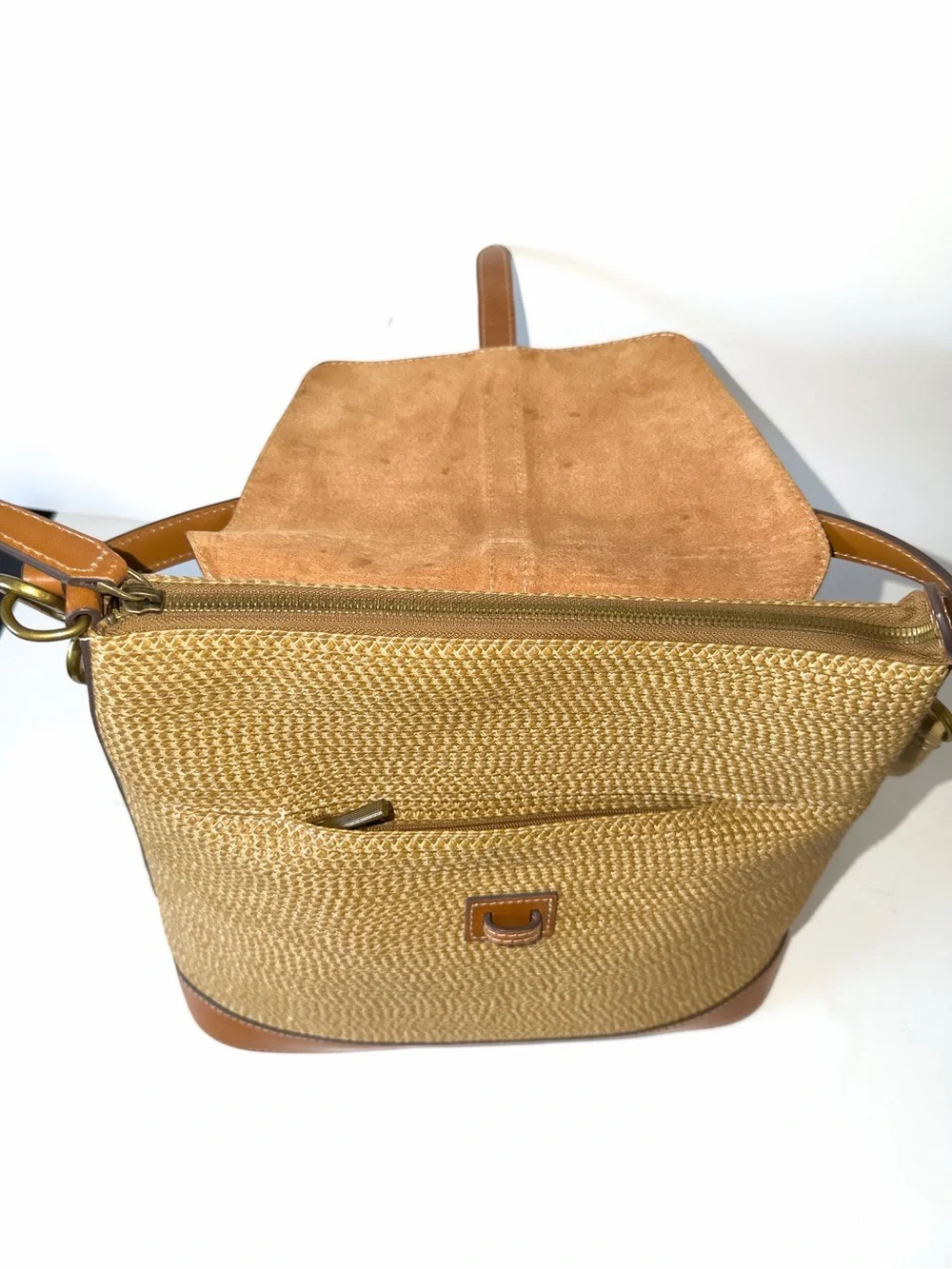 Eric Javitiz Squishee Bel Air Woven Straw Leather Trim Shoulder Bag Natural Tan